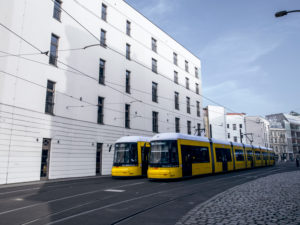 Trams at the Hackescher Markt in Berlin Trams at the Hackescher Markt in Berlin